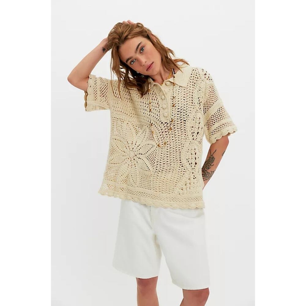 NWT Free People We the free dahlia crochet polo Size